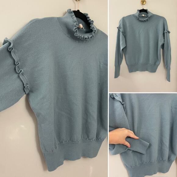 Rebecca Taylor Classic Feminine 100% Merino Wool‎ Ruffle Boxy Sweater L - Picture 1 of 8